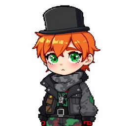 A ginger-haired boy, aged 16, depicted in a quirky chibi pixel art style