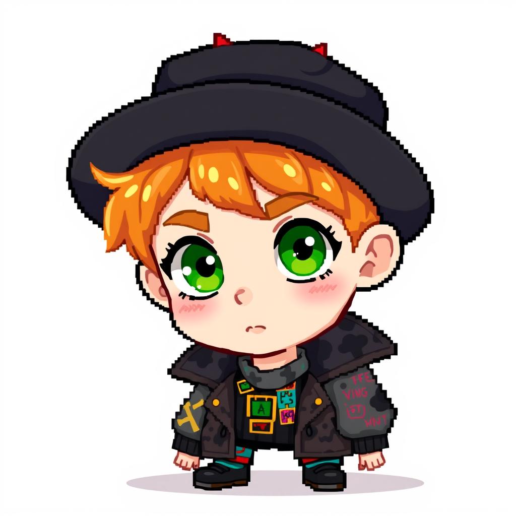 A ginger-haired boy, aged 16, depicted in a quirky chibi pixel art style