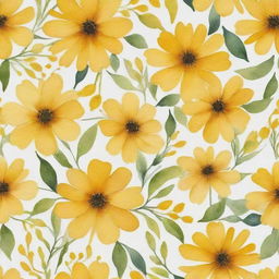 Create a beautiful pattern with yellow floral designs, incorporating the softness and fluidity of watercolor painting.