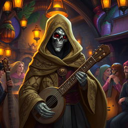 A Luma-humanoid bard clothed in a stylish cloak adorned with intricate patterns