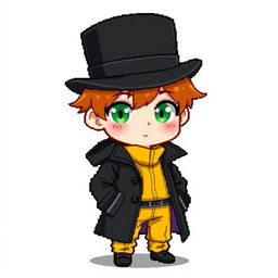 A ginger-haired boy, aged 16, illustrated in a charming chibi pixel art style