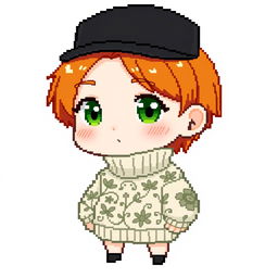A ginger-haired boy, aged 16, showcased in an adorable chibi pixel art style