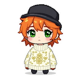 A ginger-haired boy, aged 16, showcased in an adorable chibi pixel art style