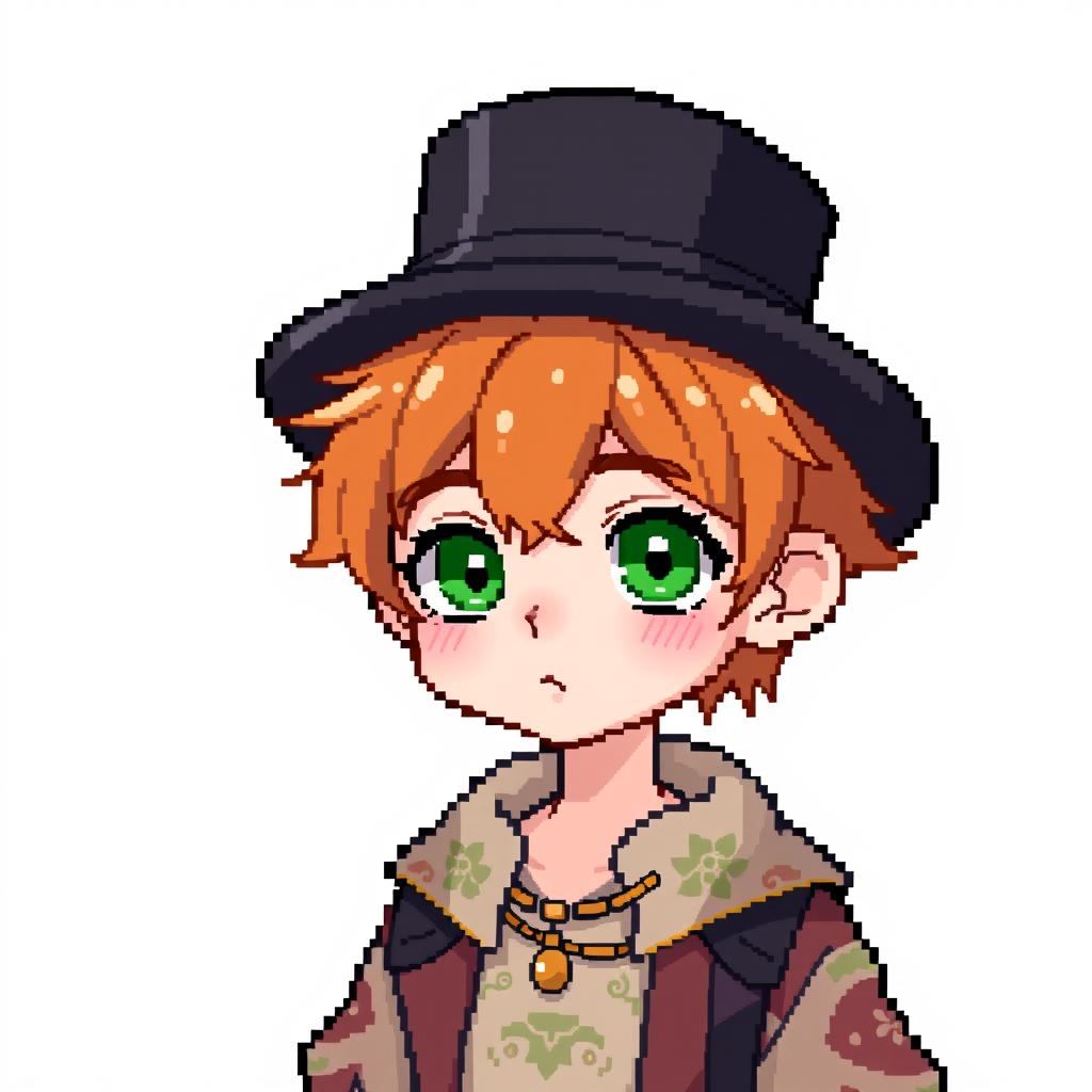 A ginger-haired boy, aged 16, depicted in a whimsical chibi pixel art style