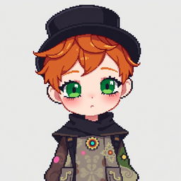 A ginger-haired boy, aged 16, depicted in a whimsical chibi pixel art style