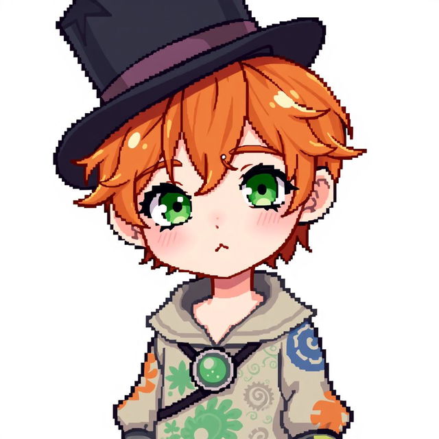 A ginger-haired boy, aged 16, depicted in a whimsical chibi pixel art style