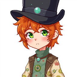 A ginger-haired boy, 16 years old, depicted in a vibrant chibi pixel art style