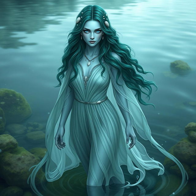 A stunning water elf sorceress, dedicated to elemental magic