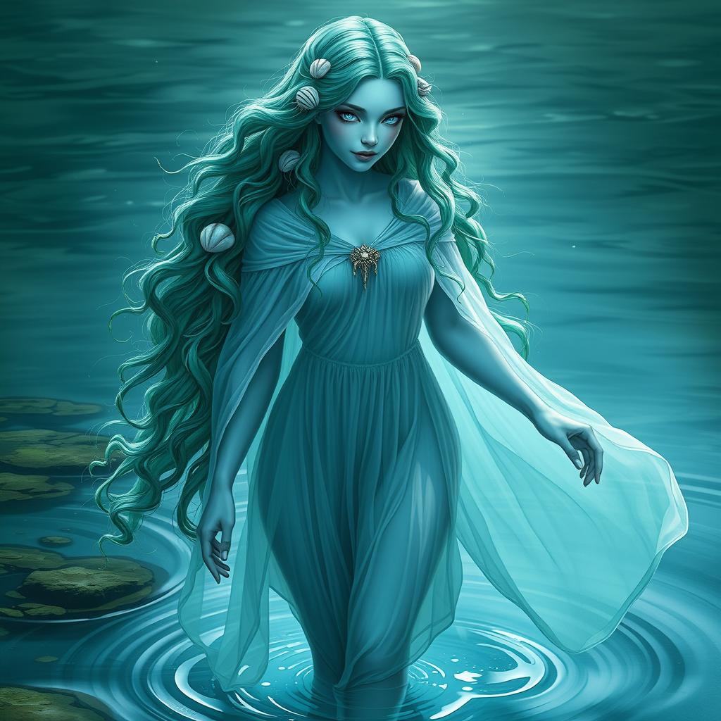 A stunning water elf sorceress, dedicated to elemental magic