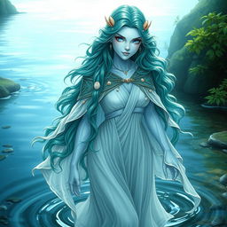 A stunning water elf sorceress, dedicated to elemental magic