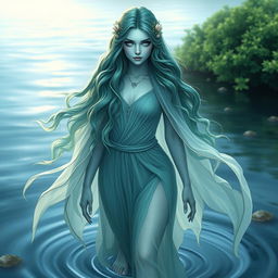 A stunning water elf sorceress, dedicated to elemental magic