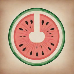 A Mayan glyph outlined image representing a cut watermelon.