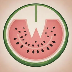 A Mayan glyph outlined image representing a cut watermelon.