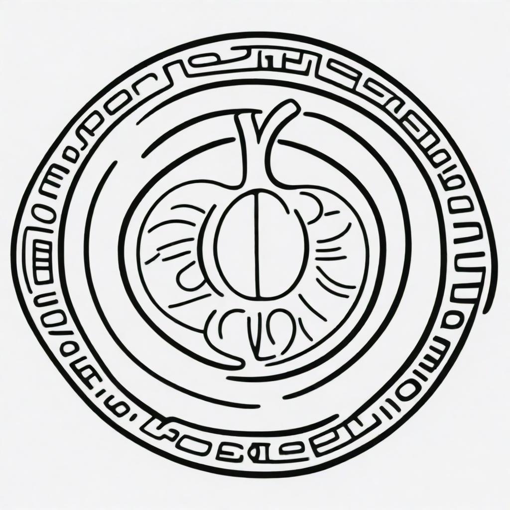 A Mayan glyph outlined image representing a fruit.