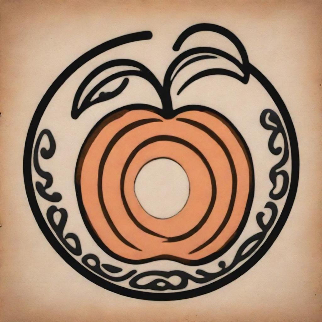 A Mayan glyph outlined image representing a peach.