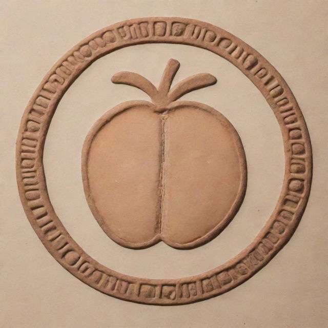 A Mayan glyph outlined image representing a peach.