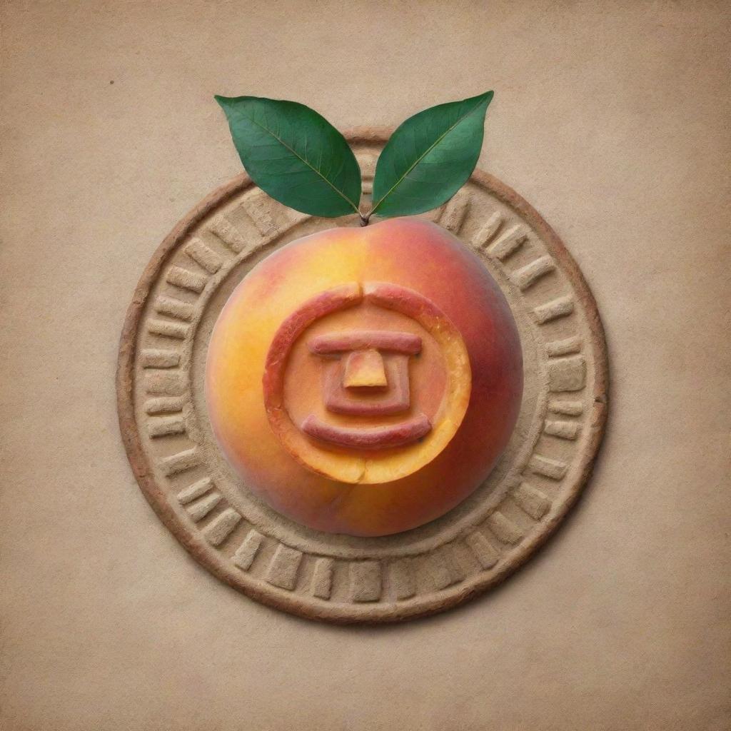 A peach represented in the form of a Mayan glyph.