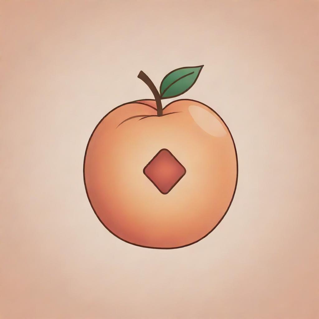 A peach represented in the form of a single-colored outline of a Mayan glyph.