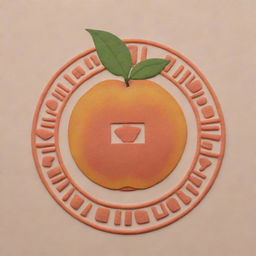 A peach represented in the form of a single-colored outline of a Mayan glyph.