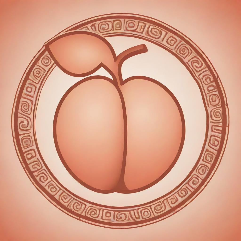 A peach represented in the style of a one-color outlined Mayan glyph.