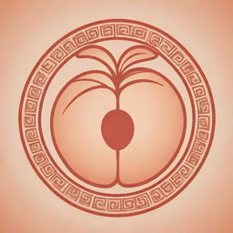 A peach represented in the style of a one-color outlined Mayan glyph.