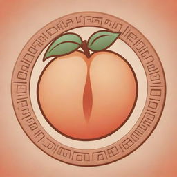 A peach represented in the style of a one-color outlined Mayan glyph.