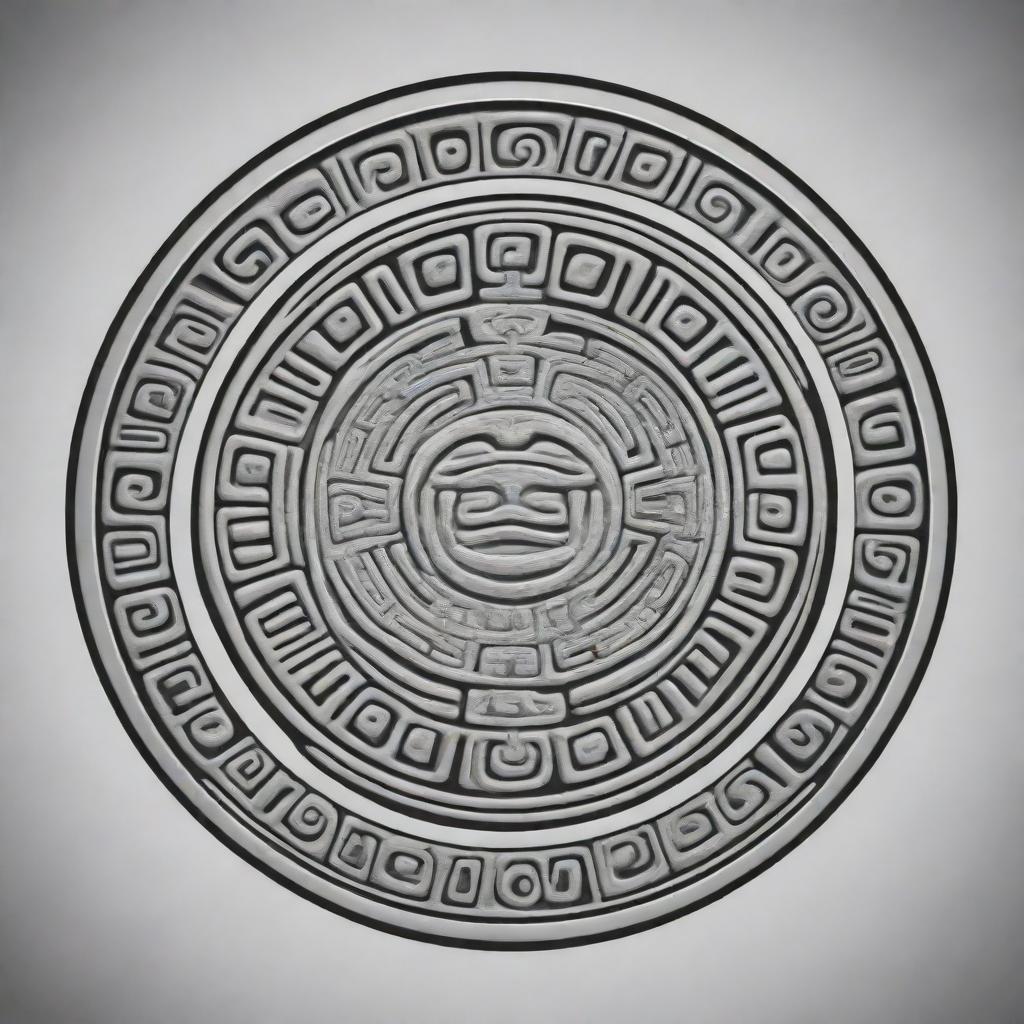 Illustration of a round Mayan glyph outlined.