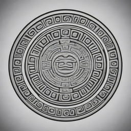 Illustration of a round Mayan glyph outlined.