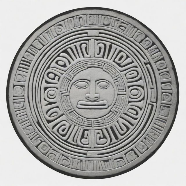 Illustration of a round Mayan glyph outlined.