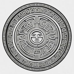 Illustration of a round Mayan glyph outlined.