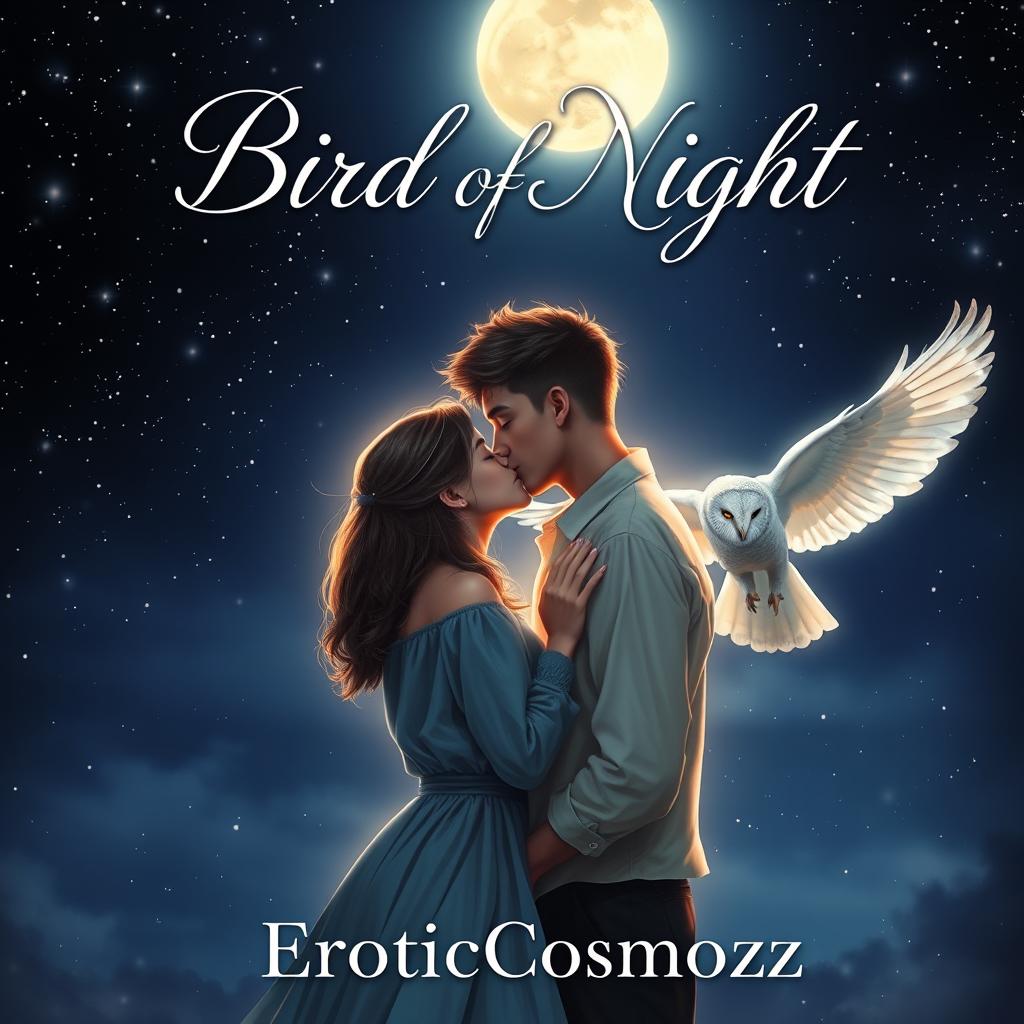 A romantic book cover featuring the title 'Bird of Night' in elegant, flowing script at the top