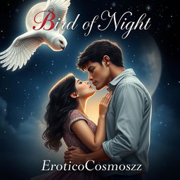 A romantic book cover featuring the title 'Bird of Night' in elegant, flowing script at the top