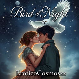 A romantic book cover featuring the title 'Bird of Night' in elegant, flowing script at the top