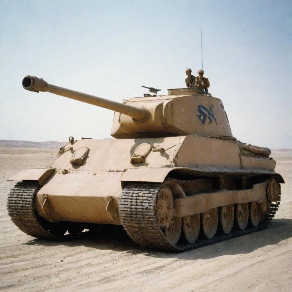 German Tiger tank, designed with six spider-like legs, in a desert color.