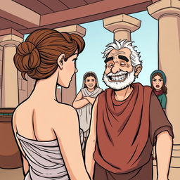 A comic or cartoon style illustration set in ancient Greece