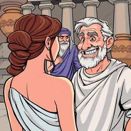 A comic or cartoon style illustration set in ancient Greece