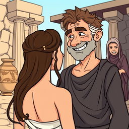 A comic or cartoon style illustration set in ancient Greece