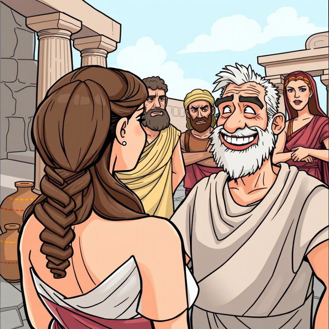 A comic or cartoon style illustration set in ancient Greece