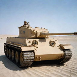 German Tiger tank, designed with six spider-like legs, in a desert color.