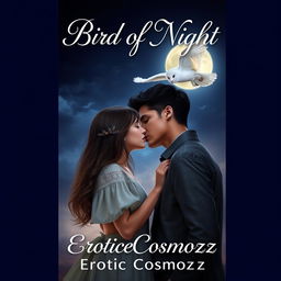 A romantic book cover featuring the title 'Bird of Night' elegantly displayed at the top in flowing, cursive lettering
