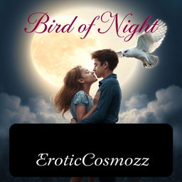 A romantic book cover featuring the title 'Bird of Night' elegantly displayed at the top in flowing, cursive lettering