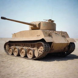 German Tiger tank, designed with six spider-like legs, in a desert color.