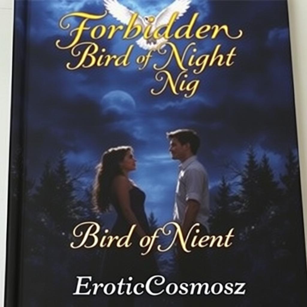 An enchanting book cover featuring the title 'Forbidden Bird of Night' elegantly displayed at the top in intricate, flowing typography