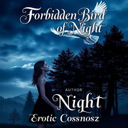An enchanting book cover featuring the title 'Forbidden Bird of Night' elegantly displayed at the top in intricate, flowing typography