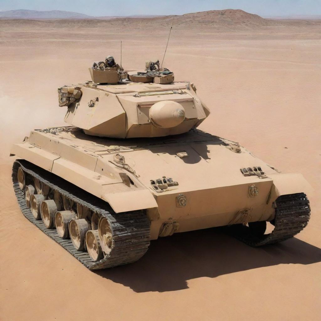 A desert-colored Tiger tank, designed with six robotic spider-like legs instead of traditional tracks.