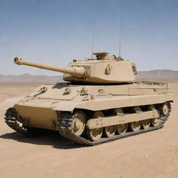 A desert-colored Tiger tank, designed with six robotic spider-like legs instead of traditional tracks.