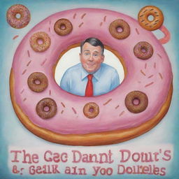 Part two of 'The Chronicles of Donut Dave' in a whimsical style, displaying Dave, a donut enthusiast, making a decision to become a 'businessman'