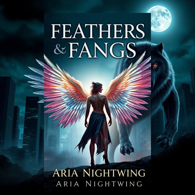 A captivating book cover design for 'Feathers & Fangs' by Aria Nightwing