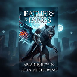 A captivating book cover design for 'Feathers & Fangs' by Aria Nightwing