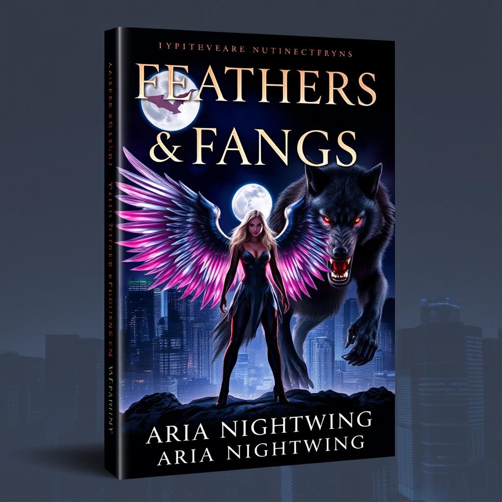 A captivating book cover design for 'Feathers & Fangs' by Aria Nightwing